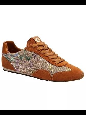 Coach Women’s Embellished Tan Suede Low-Top Sneaker